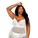 Load image into Gallery viewer, Dreamgirl Plus Size Satin, Stretch Lace, and Diamond Mesh Babydoll and Panty Set Babydoll - Nastassy
