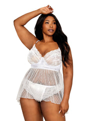 Load image into Gallery viewer, Dreamgirl Plus Size Satin, Stretch Lace, and Diamond Mesh Babydoll and Panty Set Babydoll - Nastassy