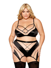 Load image into Gallery viewer, Dreamgirl Plus Size Sheer Panel Bralette, Garter Skirt, and G-String Set BRALETTE AND THONG - Nastassy