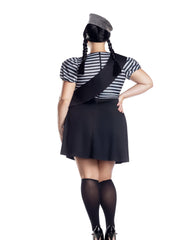 Load image into Gallery viewer, Dreamgirl Plus Size Spooky Scout Stripe Printed Dress with Sash &amp; Beret Women’s Costume – Halloween Outfit Costume - Nastassy