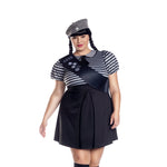 Load image into Gallery viewer, Dreamgirl Plus Size Spooky Scout Stripe Printed Dress with Sash &amp; Beret Women’s Costume – Halloween Outfit Costume - Nastassy

