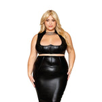 Load image into Gallery viewer, Dreamgirl Plus Size Stretch Faux-Leather and Eyelash Lace Bra and Garter Panty Set Bra Set - Nastassy
