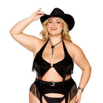 Load image into Gallery viewer, Dreamgirl Plus Size Western-Themed Faux-Leather Bralette and Garter Belt Bedroom Costume Set with Fringe Details Garter Set - Nastassy
