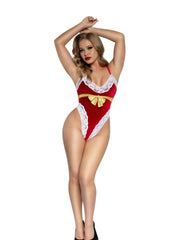 Load image into Gallery viewer, Dreamgirl Red Velvet Teddy with Lace Trim Lingerie - Nastassy