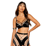 Load image into Gallery viewer, Dreamgirl Sheer Panel Bralette, Garter Skirt, and G-String Set Bralette set - Nastassy
