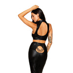 Load image into Gallery viewer, Dreamgirl Stretch Faux-Leather and Eyelash Lace Bra and Garter Panty Set Bra Set - Nastassy
