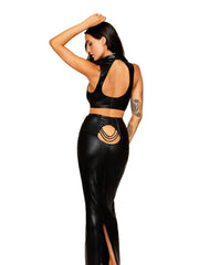 Load image into Gallery viewer, Dreamgirl Stretch Faux-Leather and Eyelash Lace Bra and Garter Panty Set Bra Set - Nastassy