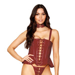 Load image into Gallery viewer, Dreamgirl Vinyl Peplum Bustier, Collar, and G-string Set g string - Nastassy
