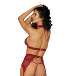 Load image into Gallery viewer, Dreamgirl Fishnet &amp; Lace 4-Piece Halter Bralette &amp; Garter Belt Set with Stretch Velvet Trim Accents Lingerie Set - Nastassy
