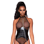 Load image into Gallery viewer, Dreamgirl Large Fishnet Corset-Style Halter Teddy with Attached Collar &amp; Chain Leash Accent Teddy - Nastassy
