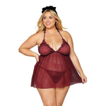 Load image into Gallery viewer, Dreamgirl Novelty stretch mesh and delicate venise embroidery babydoll and matching G-string set LINGERIE BABYDOLL - Nastassy
