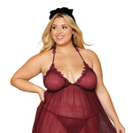 Load image into Gallery viewer, Dreamgirl Novelty stretch mesh and delicate venise embroidery babydoll and matching G-string set LINGERIE BABYDOLL - Nastassy
