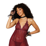 Load image into Gallery viewer, Dreamgirl Novelty stretch mesh and delicate venise embroidery babydoll and matching G-string set LINGERIE BABYDOLL - Nastassy
