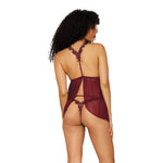 Load image into Gallery viewer, Dreamgirl Novelty stretch mesh and delicate venise embroidery babydoll and matching G-string set LINGERIE BABYDOLL - Nastassy
