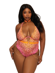 Load image into Gallery viewer, Dreamgirl Ombre Printed Stretch Lace Teddy and Chain Harness Set Bustier - Nastassy