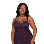 Load image into Gallery viewer, Dreamgirl Plus Size Eyelash Lace &amp; Stretch Mesh Babydoll Set with Strappy Rhinestone Neckline Babydoll - Nastassy
