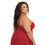 Load image into Gallery viewer, Dreamgirl Plus Size Eyelash Lace &amp; Stretch Mesh Babydoll Set with Strappy Rhinestone Neckline Babydoll - Nastassy

