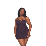 Load image into Gallery viewer, Dreamgirl Plus Size Eyelash Lace &amp; Stretch Mesh Babydoll Set with Strappy Rhinestone Neckline Babydoll - Nastassy
