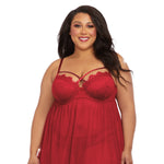 Load image into Gallery viewer, Dreamgirl Plus Size Eyelash Lace &amp; Stretch Mesh Babydoll Set with Strappy Rhinestone Neckline Babydoll - Nastassy
