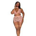 Load image into Gallery viewer, Dreamgirl Plus Size Fishnet &amp; Lace 4-Piece Halter Bralette &amp; Garter Belt Set with Stretch Velvet Trim Accents Lingerie Set - Nastassy
