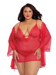 Load image into Gallery viewer, Dreamgirl Plus Size Stretch Mesh Chemise &amp; Robe Set Robes - Nastassy