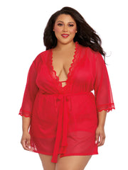 Load image into Gallery viewer, Dreamgirl Plus Size Stretch Mesh Chemise &amp; Robe Set Robes - Nastassy