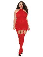 Load image into Gallery viewer, Dreamgirl Plus Size Sheer Garter Bodystocking with Thigh High Garter Dress - Nastassy