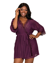 Load image into Gallery viewer, Dreamgirl Plus Size Stretch Mesh Chemise &amp; Robe Set Robes - Nastassy