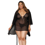 Load image into Gallery viewer, Dreamgirl Plus Size Stretch Mesh Chemise &amp; Robe Set Robes - Nastassy
