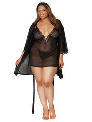 Load image into Gallery viewer, Dreamgirl Plus Size Stretch Mesh Chemise &amp; Robe Set Robes - Nastassy