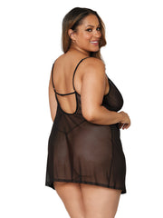 Load image into Gallery viewer, Dreamgirl Plus Size Stretch Mesh Chemise &amp; Robe Set Robes - Nastassy