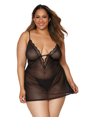 Load image into Gallery viewer, Dreamgirl Plus Size Stretch Mesh Chemise &amp; Robe Set Robes - Nastassy