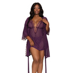Load image into Gallery viewer, Dreamgirl Plus Size Stretch Mesh Chemise &amp; Robe Set Robes - Nastassy

