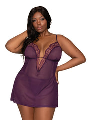 Load image into Gallery viewer, Dreamgirl Plus Size Stretch Mesh Chemise &amp; Robe Set Robes - Nastassy