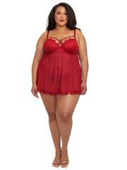 Load image into Gallery viewer, Dreamgirl Plus Size Underwire Push Up Cup Babydoll with Stretch Mesh Skirt Babydoll - Nastassy