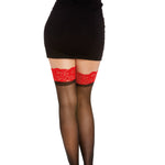 Load image into Gallery viewer, Dreamgirl Sheer Thigh High Stockings with Contrast Lace Thigh Highs - Nastassy
