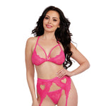 Load image into Gallery viewer, Dreamgirl Three-Piece Stretch Galloon Lace Bralette Set with Tie-Back Garter Belt
